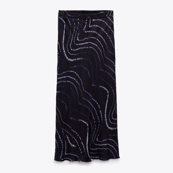 Zara Navy and White Shibori Tie Dye Printed Midi Skirt - Picture 1 of 4